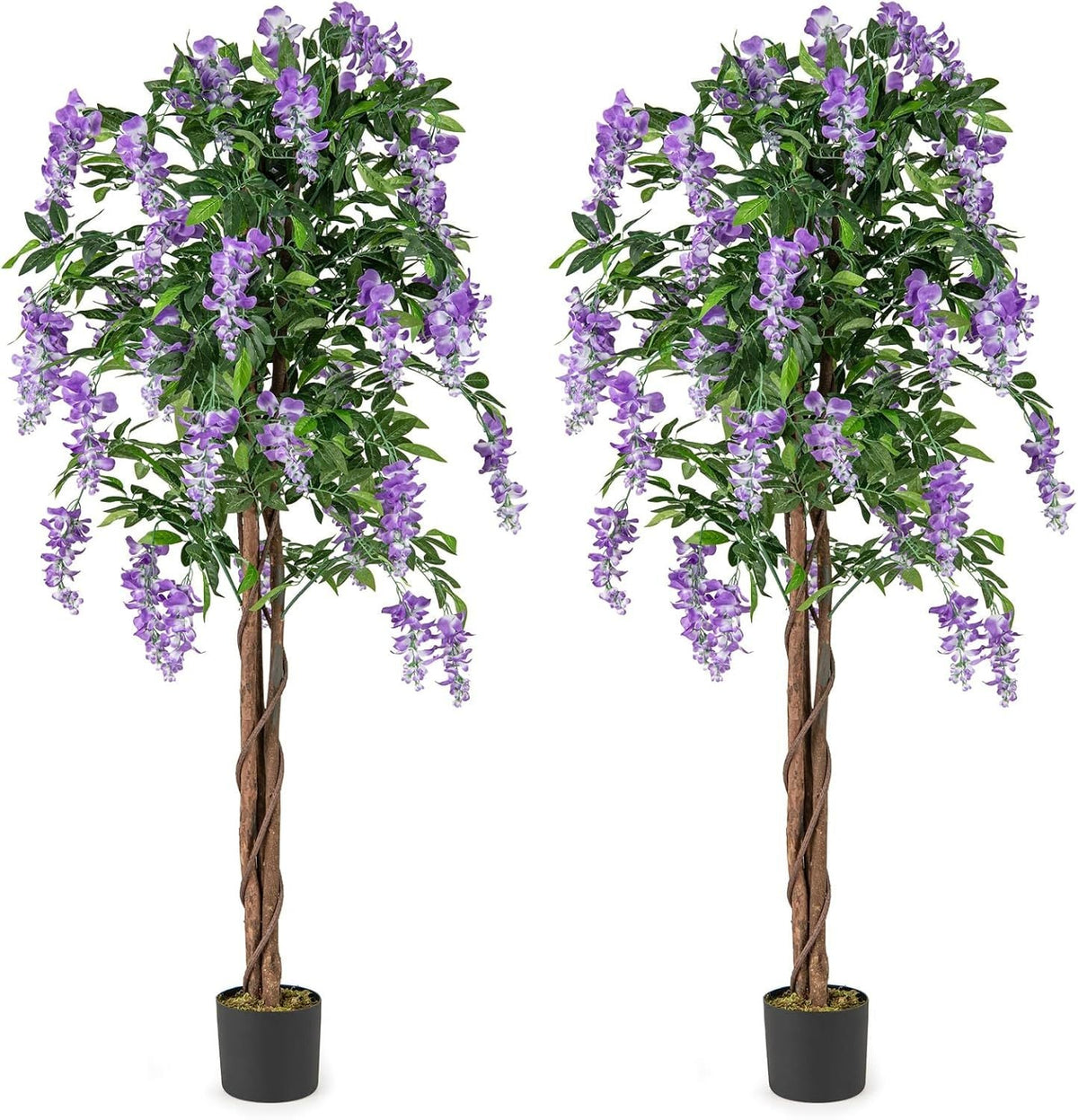 5.5 FT Faux Wisteria Plant in Nursery Pot with Blooming Flowers Set of 2-Purple-Artificial Plants-DECOROLALA