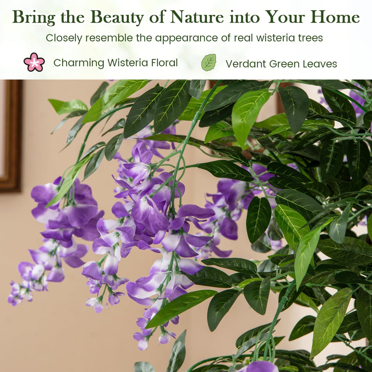 5.5 FT Faux Wisteria Plant in Nursery Pot with Blooming Flowers Set of 2-Purple-Artificial Plants-DECOROLALA