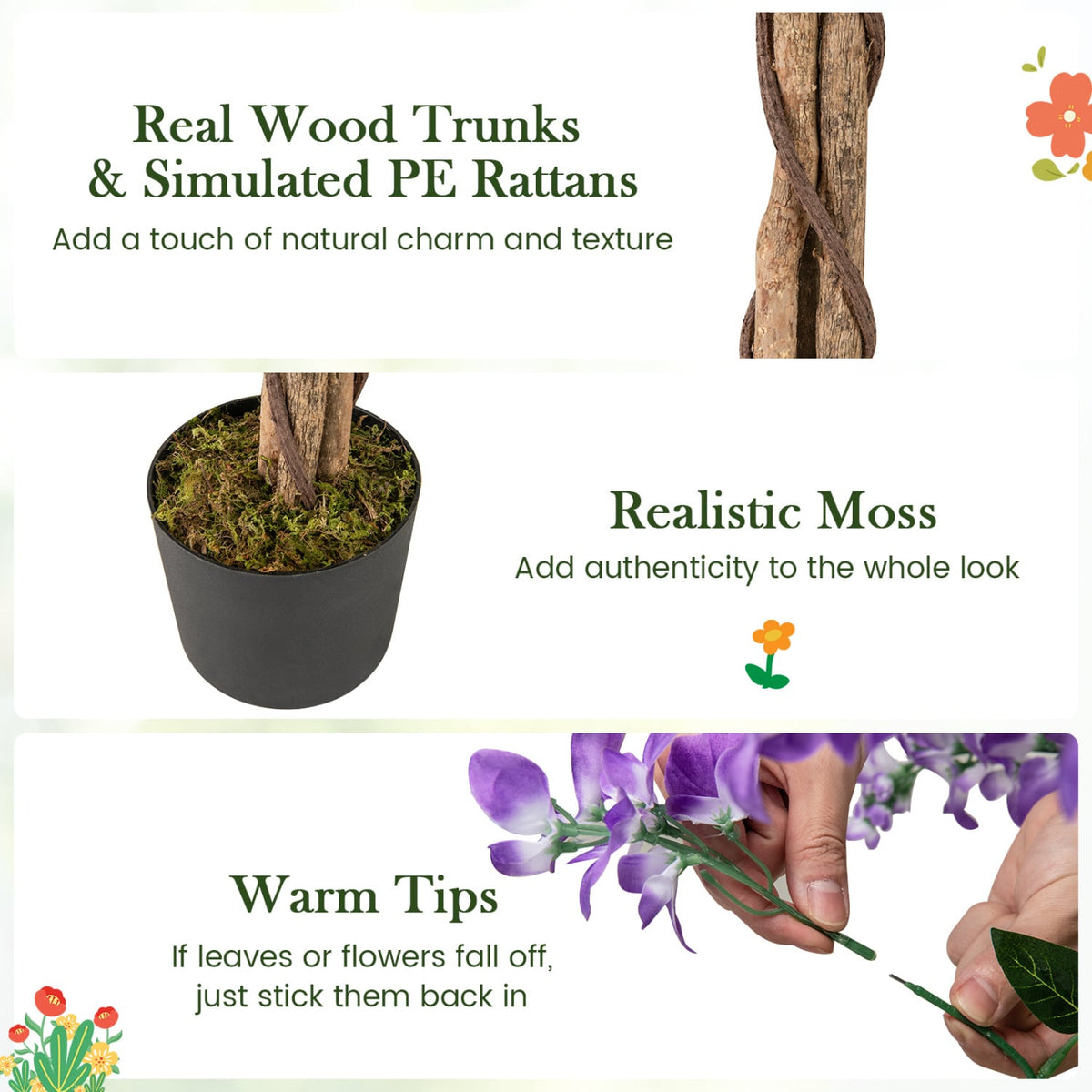 5.5 FT Faux Wisteria Plant in Nursery Pot with Blooming Flowers Set of 2-Purple-Artificial Plants-DECOROLALA