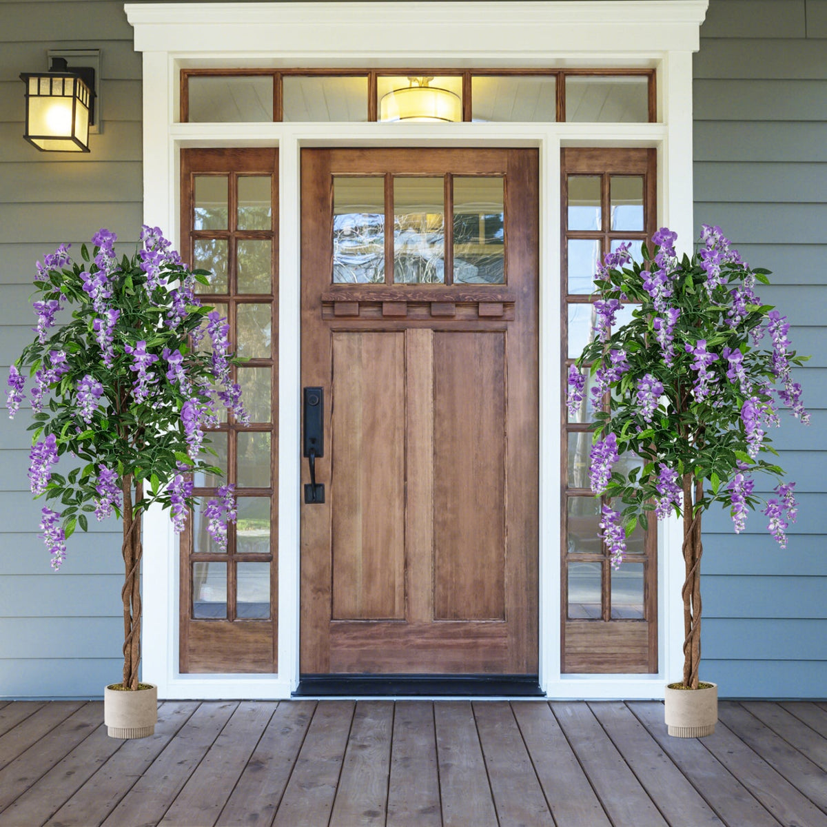 5.5 FT Faux Wisteria Plant in Nursery Pot with Blooming Flowers Set of 2-Purple-Artificial Plants-DECOROLALA