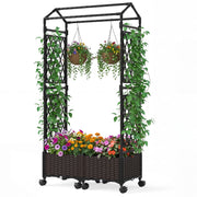 5.5 FT Self-Watering Planter Boxes with Lattice Trellis and Roof-Brown-Garden Arbors-DECOROLALA