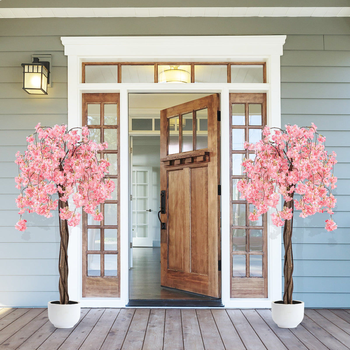 5.5 FT Tall Artificial Cherry Blossom Tree with Pink/White Flowers 1 Pack-Pink-Artificial Plants-DECOROLALA