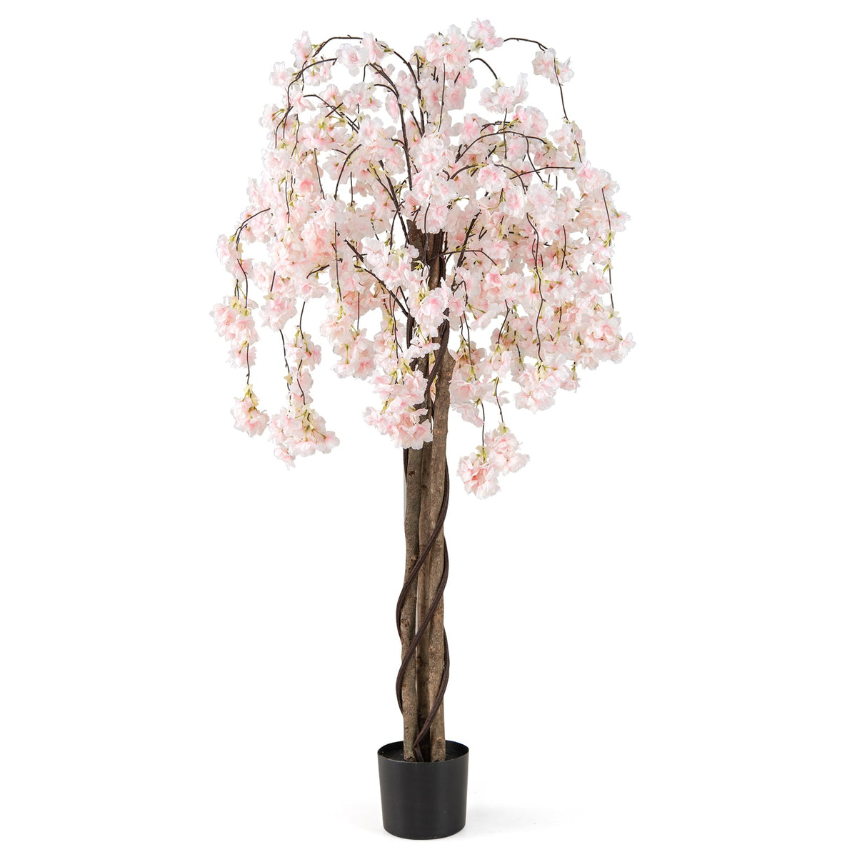 5.5 FT Tall Artificial Cherry Blossom Tree with Pink/White Flowers 1 Pack-White-Artificial Plants-DECOROLALA