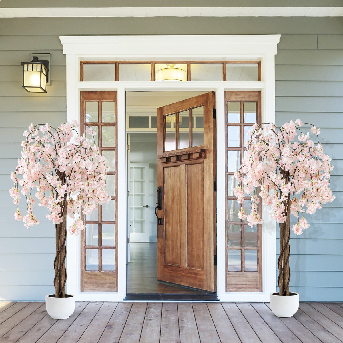 5.5 FT Tall Artificial Cherry Blossom Tree with Pink/White Flowers 1 Pack-White-Artificial Plants-DECOROLALA