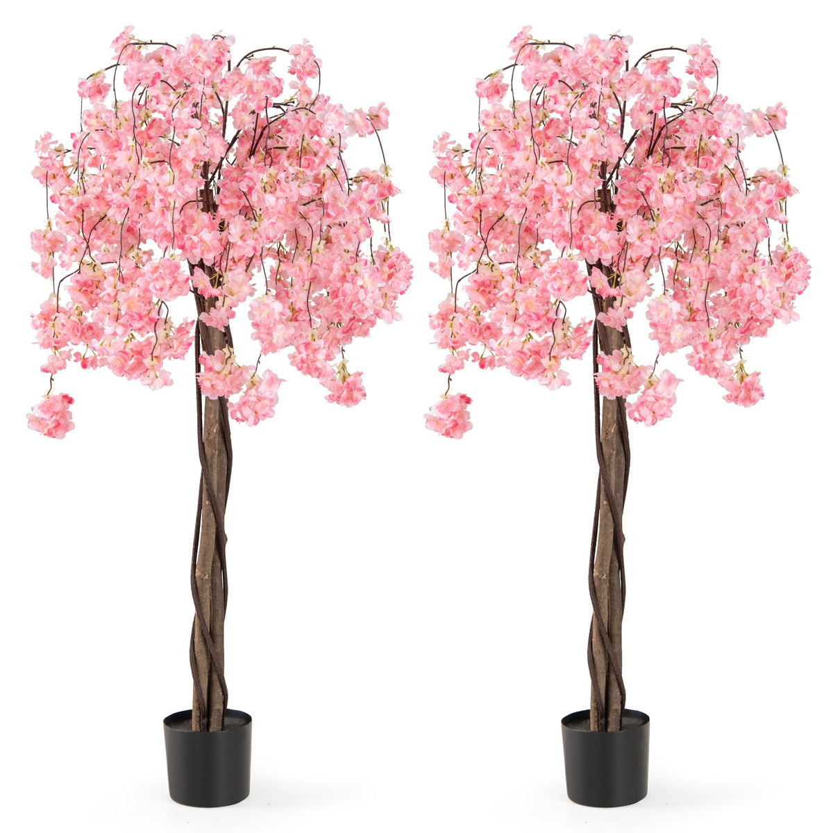 5.5 FT Tall Artificial Cherry Blossom Tree with Pink/White Flowers 2 Pack-Pink-Artificial Plants-DECOROLALA
