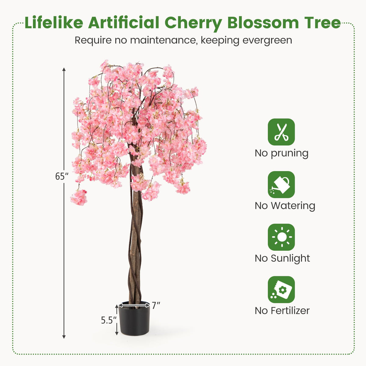 5.5 FT Tall Artificial Cherry Blossom Tree with Pink/White Flowers 2 Pack-Pink-Artificial Plants-DECOROLALA