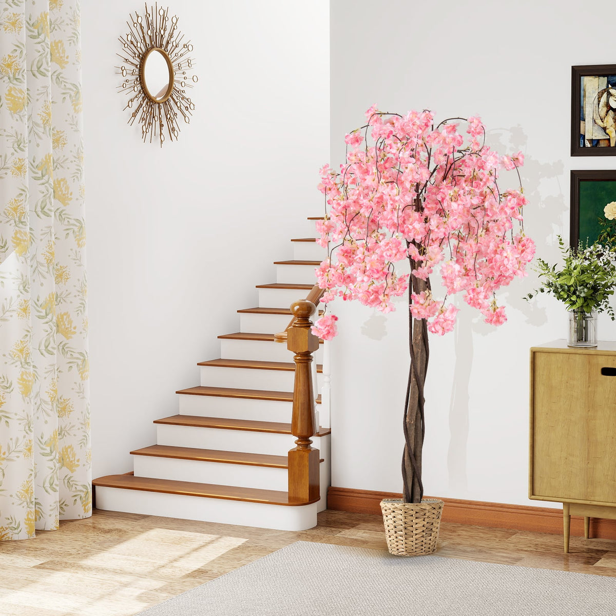 5.5 FT Tall Artificial Cherry Blossom Tree with Pink/White Flowers 2 Pack-Pink-Artificial Plants-DECOROLALA