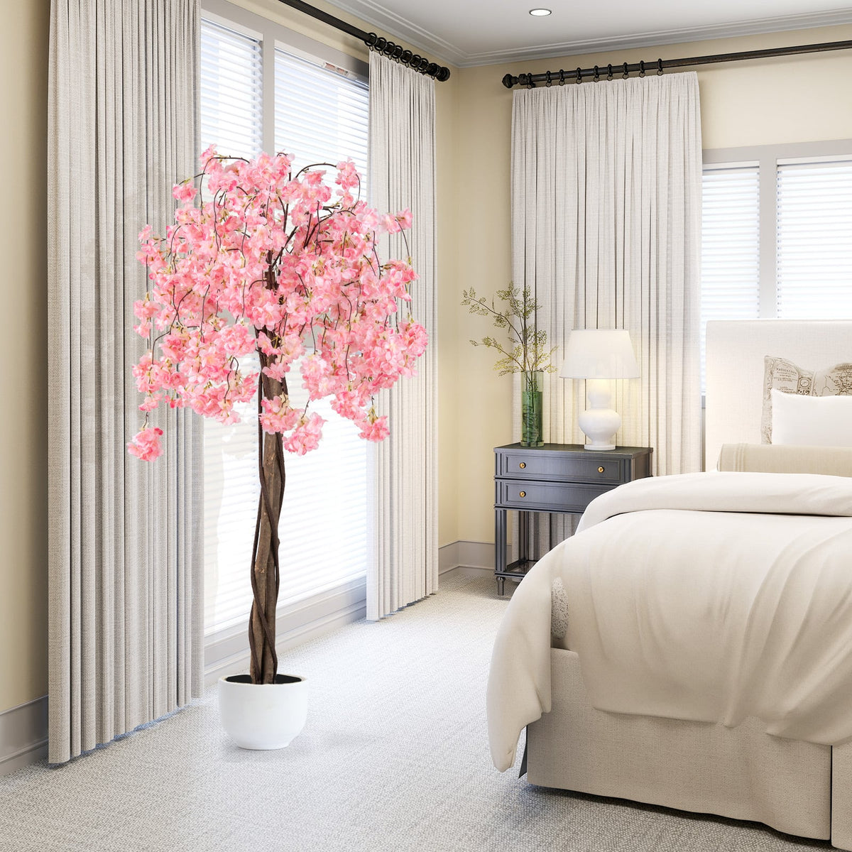 5.5 FT Tall Artificial Cherry Blossom Tree with Pink/White Flowers 2 Pack-Pink-Artificial Plants-DECOROLALA