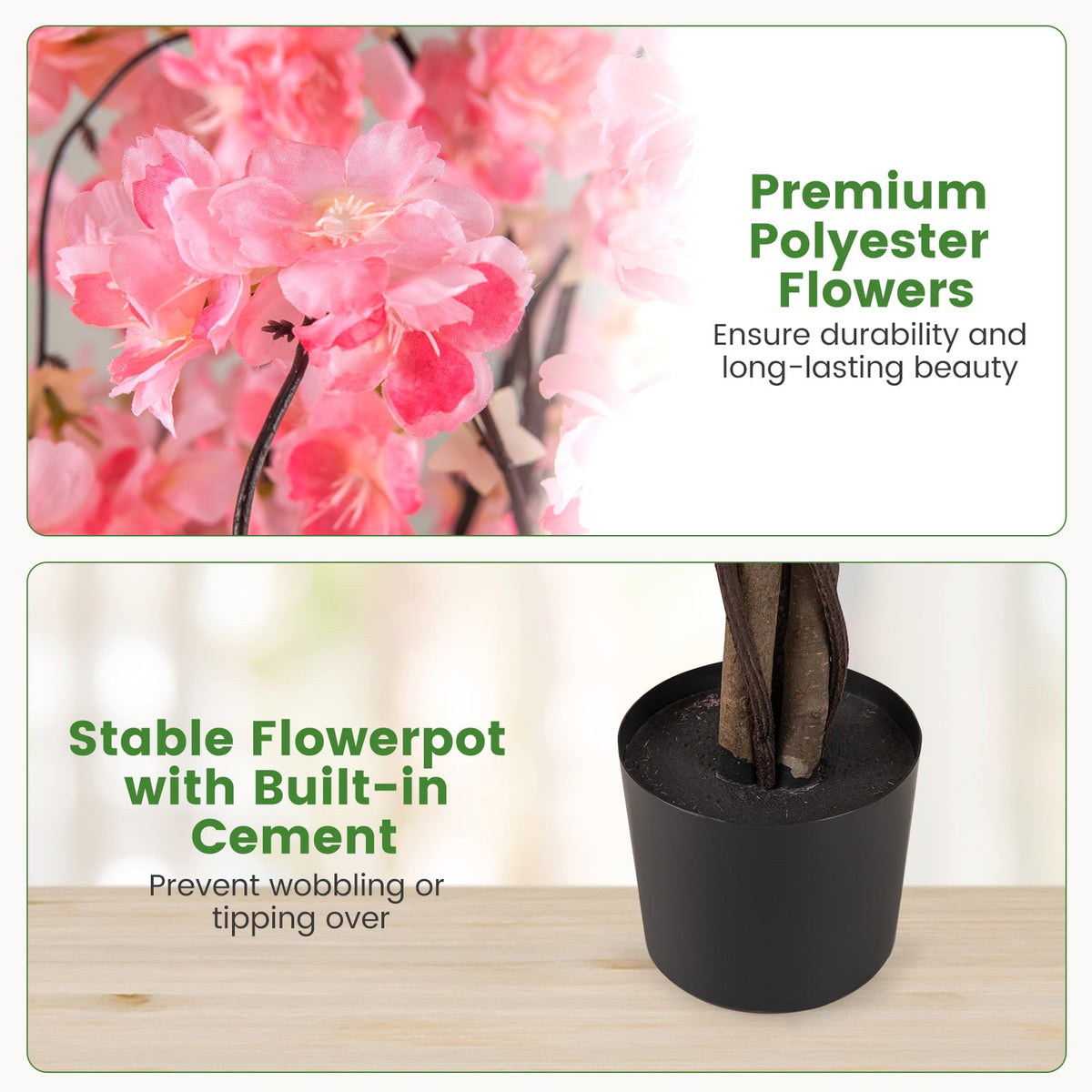 5.5 FT Tall Artificial Cherry Blossom Tree with Pink/White Flowers 2 Pack-Pink-Artificial Plants-DECOROLALA
