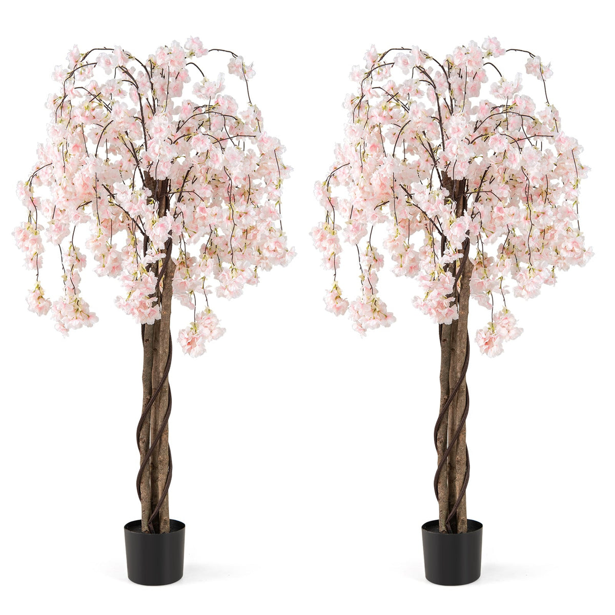 5.5 FT Tall Artificial Cherry Blossom Tree with Pink/White Flowers 2 Pack-White-Artificial Plants-DECOROLALA