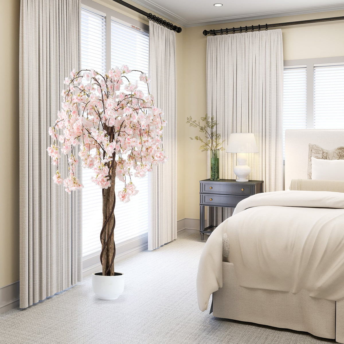 5.5 FT Tall Artificial Cherry Blossom Tree with Pink/White Flowers 2 Pack-White-Artificial Plants-DECOROLALA