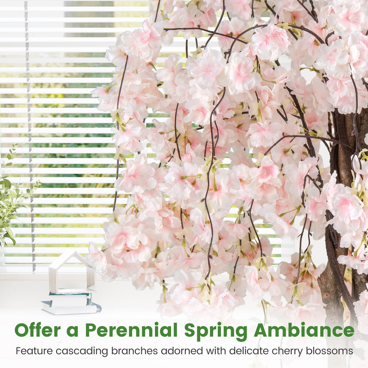 5.5 FT Tall Artificial Cherry Blossom Tree with Pink/White Flowers 2 Pack-White-Artificial Plants-DECOROLALA
