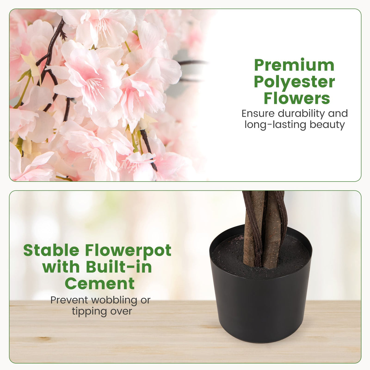 5.5 FT Tall Artificial Cherry Blossom Tree with Pink/White Flowers 2 Pack-White-Artificial Plants-DECOROLALA