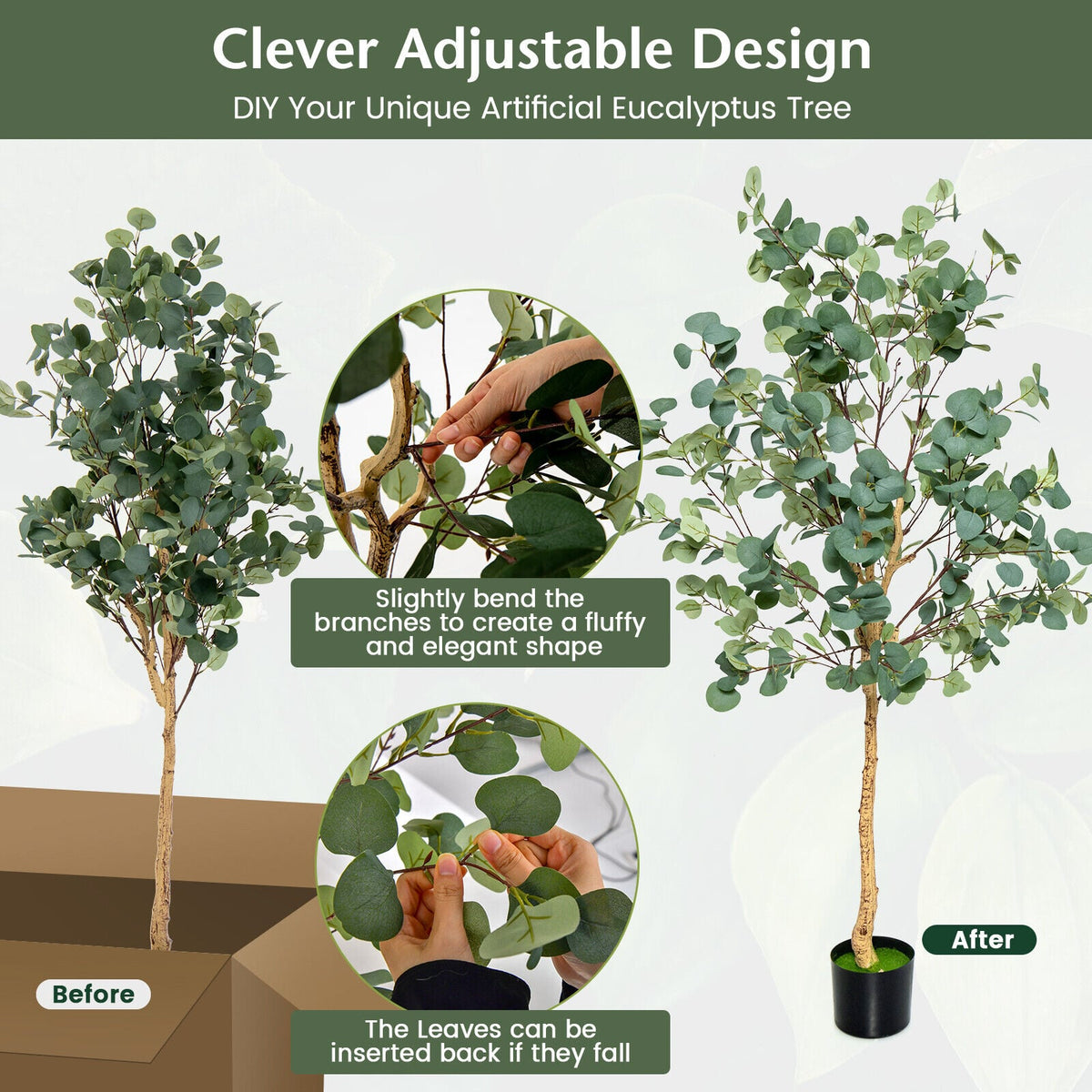 5.5 Feet Artificial Eucalyptus Tree with 517 Silver Dollar Leaves-1 Pack-Artificial Plants-DECOROLALA