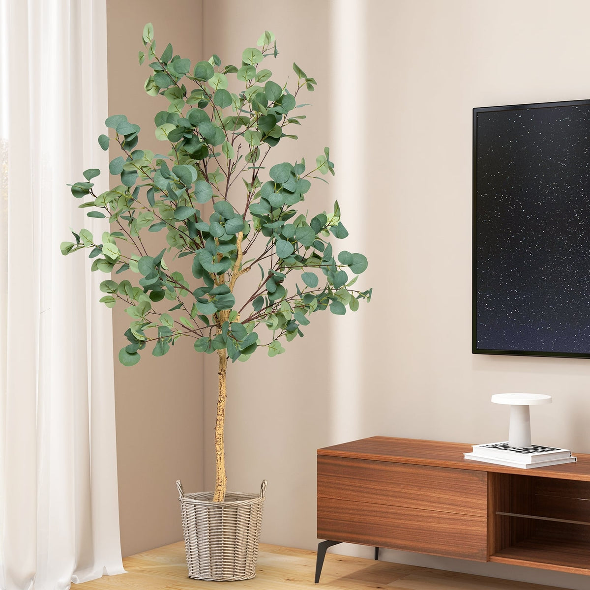 5.5 Feet Artificial Eucalyptus Tree with 517 Silver Dollar Leaves-2 Peice-Artificial Plants-DECOROLALA