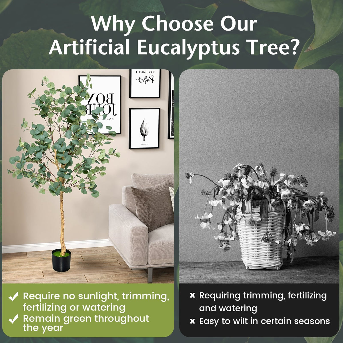 5.5 Feet Artificial Eucalyptus Tree with 517 Silver Dollar Leaves-2 Peice-Artificial Plants-DECOROLALA