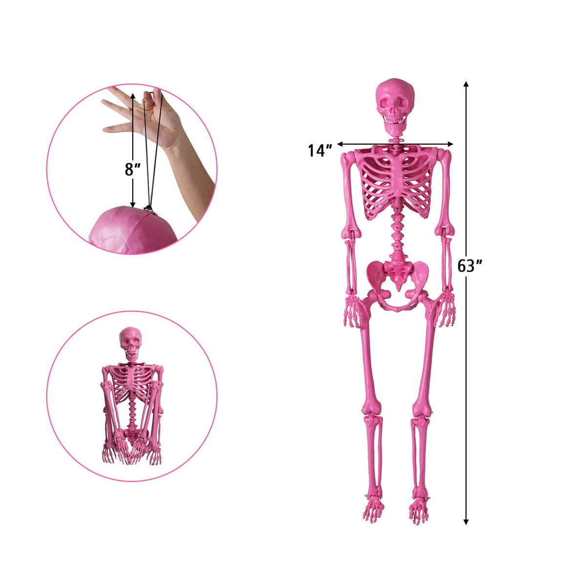 5.5 ft Life-Size Poseable Halloween Skeleton - Pink-Halloween Decorations-DECOROLALA