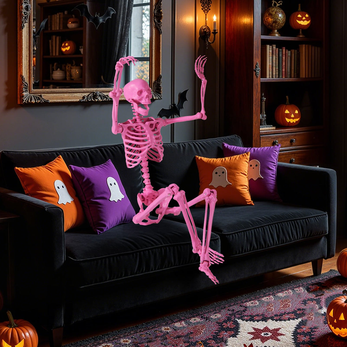 5.5 ft Life-Size Poseable Halloween Skeleton - Pink-Halloween Decorations-DECOROLALA