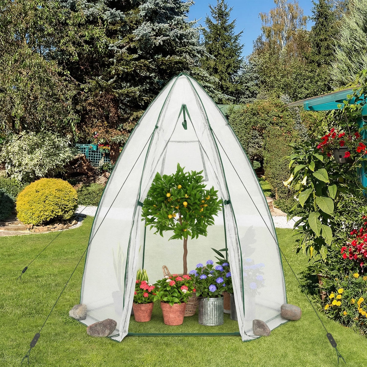 5.5 x 5.5 x 6 Feett Portable Garden Mini Greenhouse with All-Weather PE Cover-White-Greenhouses-DECOROLALA