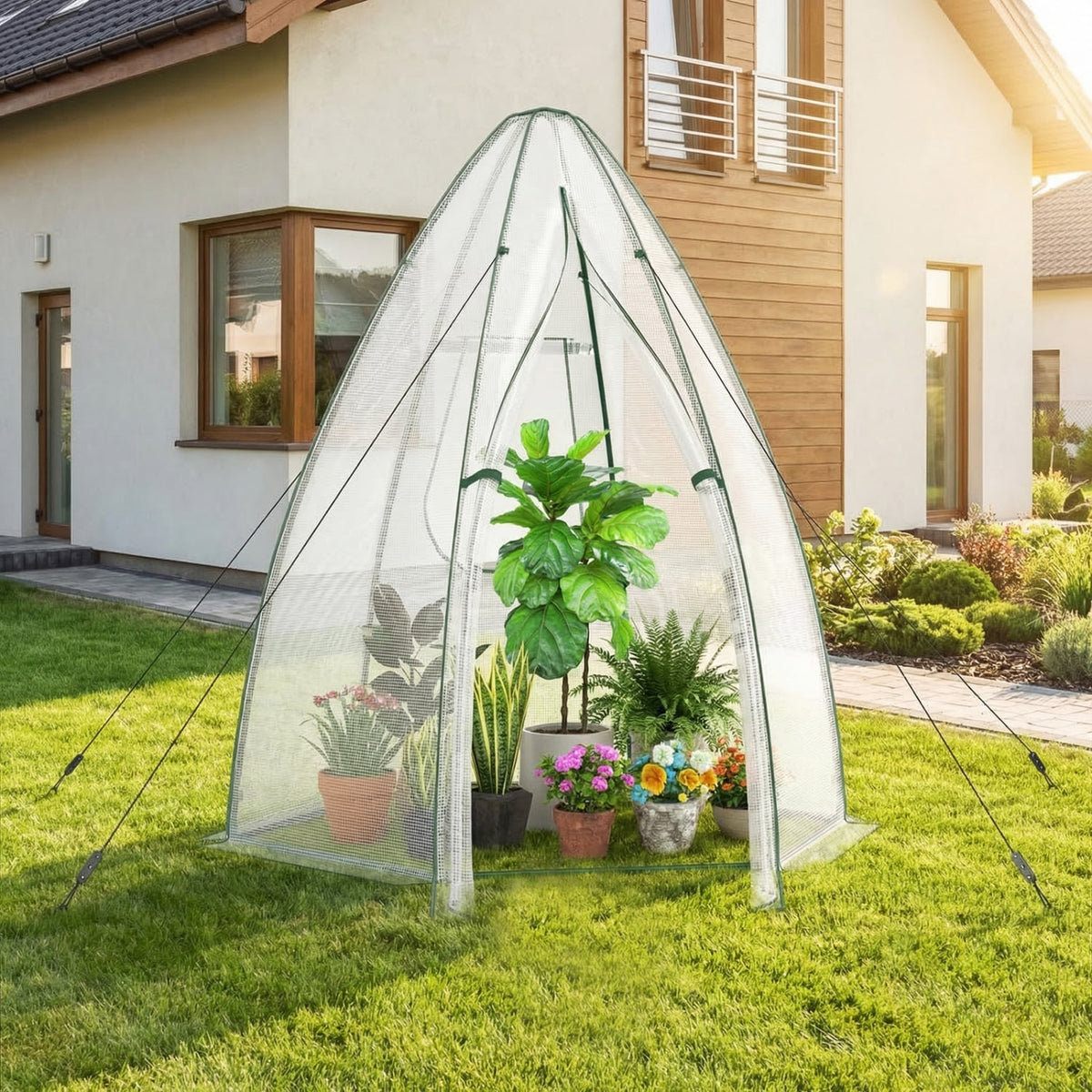 5.5 x 5.5 x 6 Feett Portable Garden Mini Greenhouse with All-Weather PE Cover-White-Greenhouses-DECOROLALA
