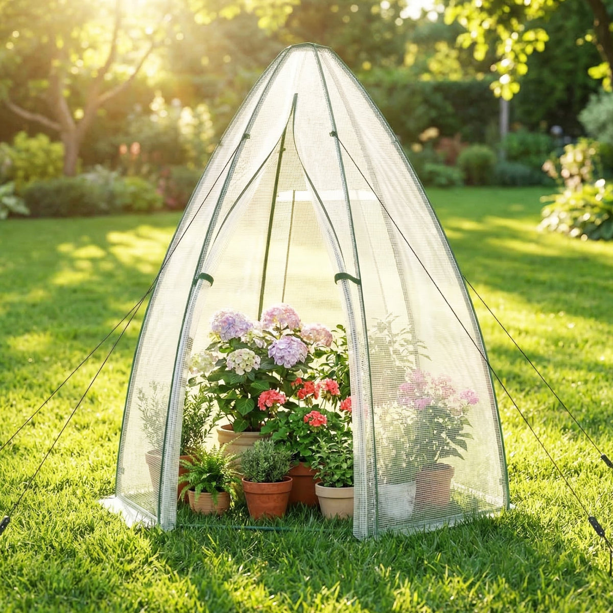 5.5 x 5.5 x 6 Feett Portable Garden Mini Greenhouse with All-Weather PE Cover-White-Greenhouses-DECOROLALA