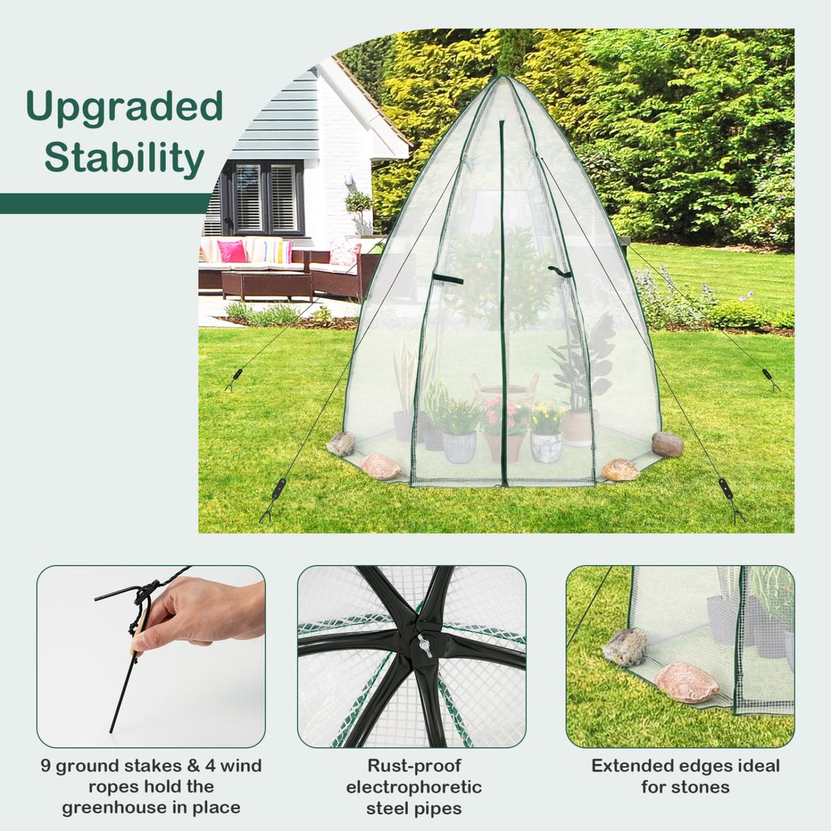 5.5 x 5.5 x 6 Feett Portable Garden Mini Greenhouse with All-Weather PE Cover-White-Greenhouses-DECOROLALA