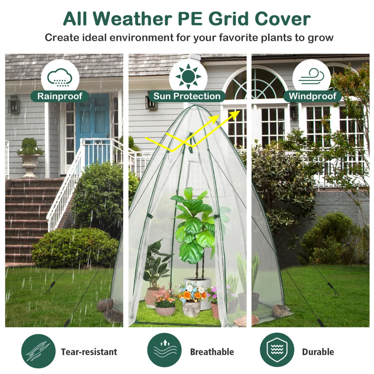 5.5 x 5.5 x 6 Feett Portable Garden Mini Greenhouse with All-Weather PE Cover-White-Greenhouses-DECOROLALA