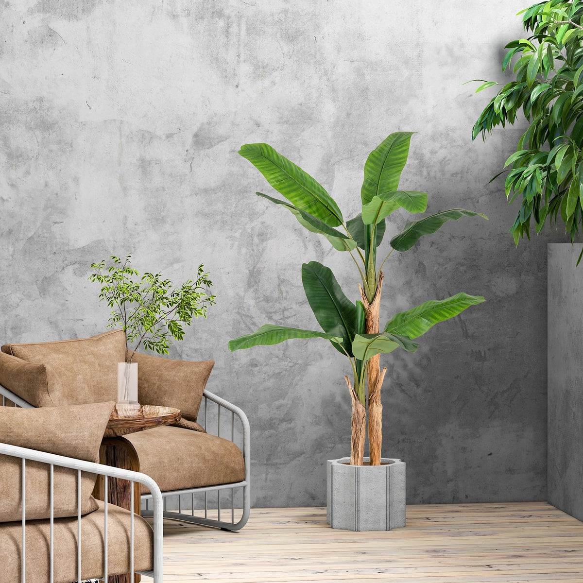 5.5/6.5 Feet Tall Artificial Banana Tree with 10/27 Large Leaves-5.5 ft-Artificial Plants-DECOROLALA