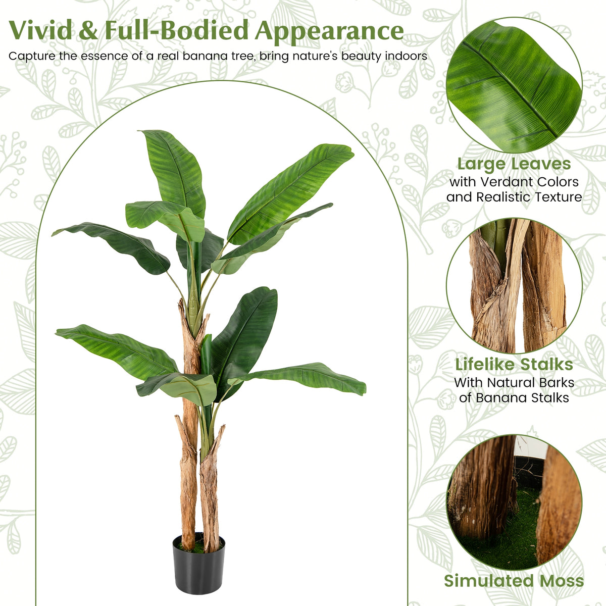 5.5/6.5 Feet Tall Artificial Banana Tree with 10/27 Large Leaves-5.5 ft-Artificial Plants-DECOROLALA