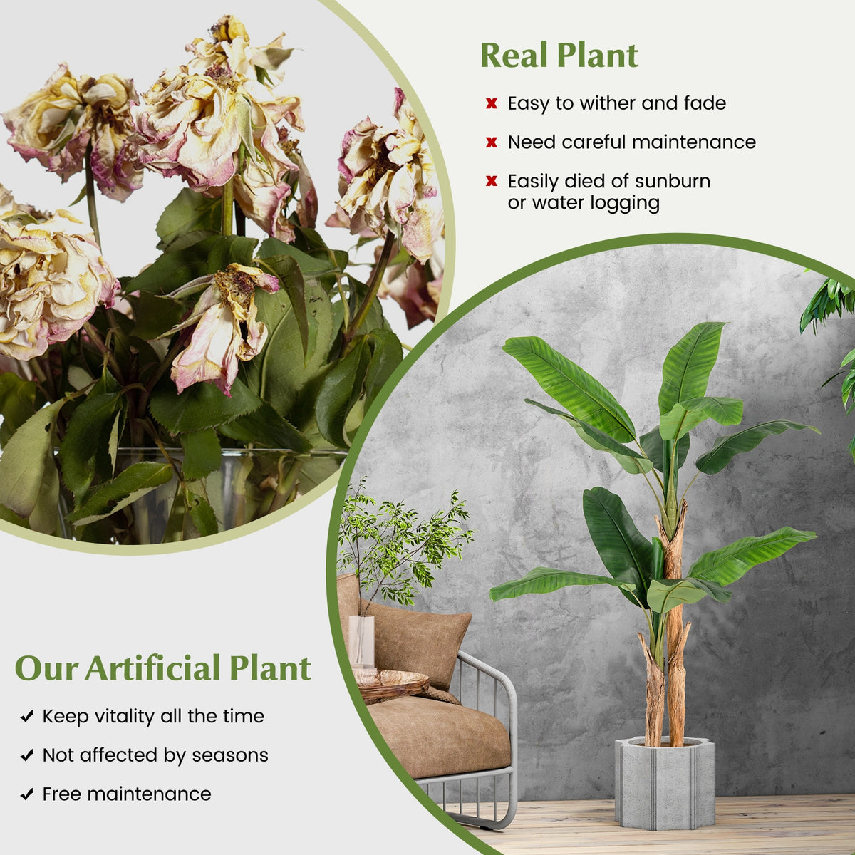 5.5/6.5 Feet Tall Artificial Banana Tree with 10/27 Large Leaves-5.5 ft-Artificial Plants-DECOROLALA