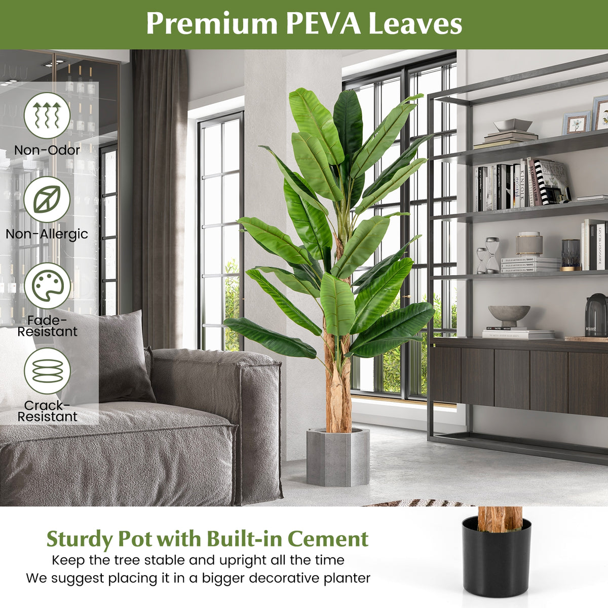 5.5/6.5 Feet Tall Artificial Banana Tree with 10/27 Large Leaves-6.5 ft-Artificial Plants-DECOROLALA