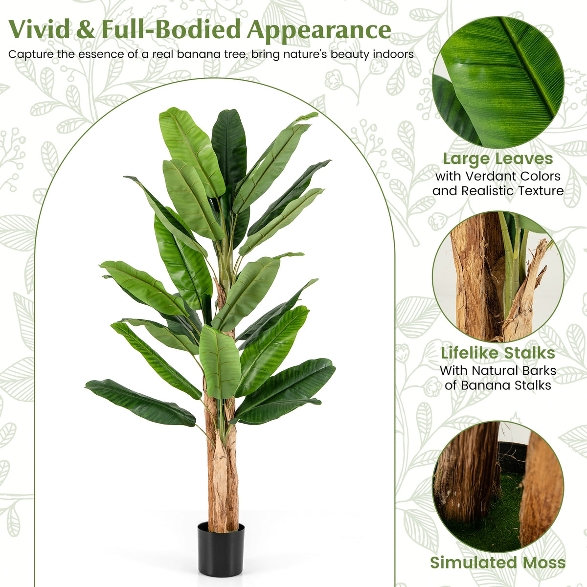 5.5/6.5 Feet Tall Artificial Banana Tree with 10/27 Large Leaves-6.5 ft-Artificial Plants-DECOROLALA