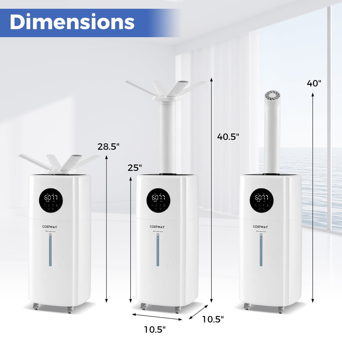 5.5Gal Humidifier with 360° Nozzles and Wheels for Large Room-White-Dehumidifiers-DECOROLALA