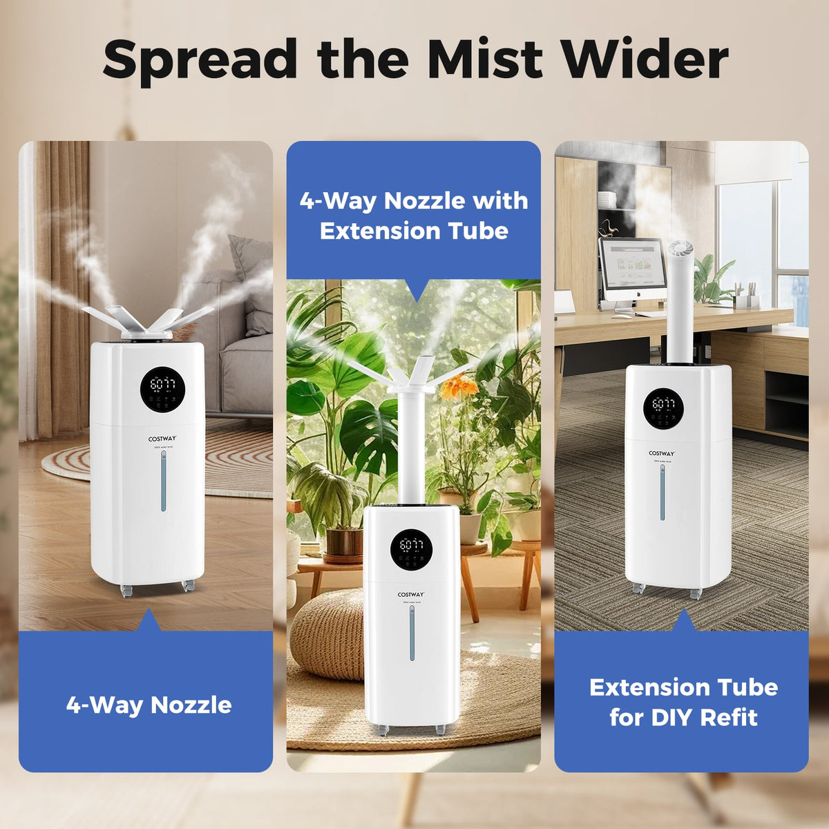 5.5Gal Humidifier with 360° Nozzles and Wheels for Large Room-White-Dehumidifiers-DECOROLALA