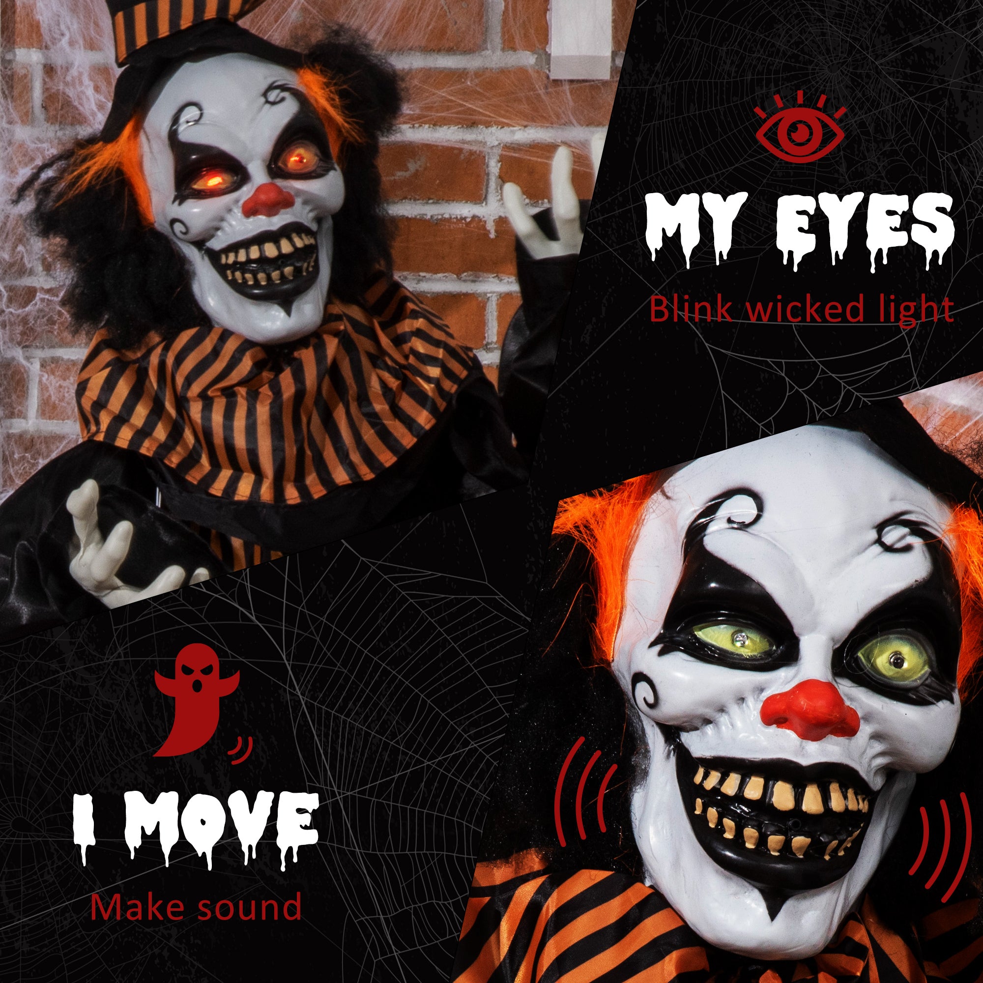 5.6' Animated Halloween Clown - Light Up Eyes & Sound-Home Furnishings > Holiday & Seasonal > Halloween Decorations-DECOROLALA