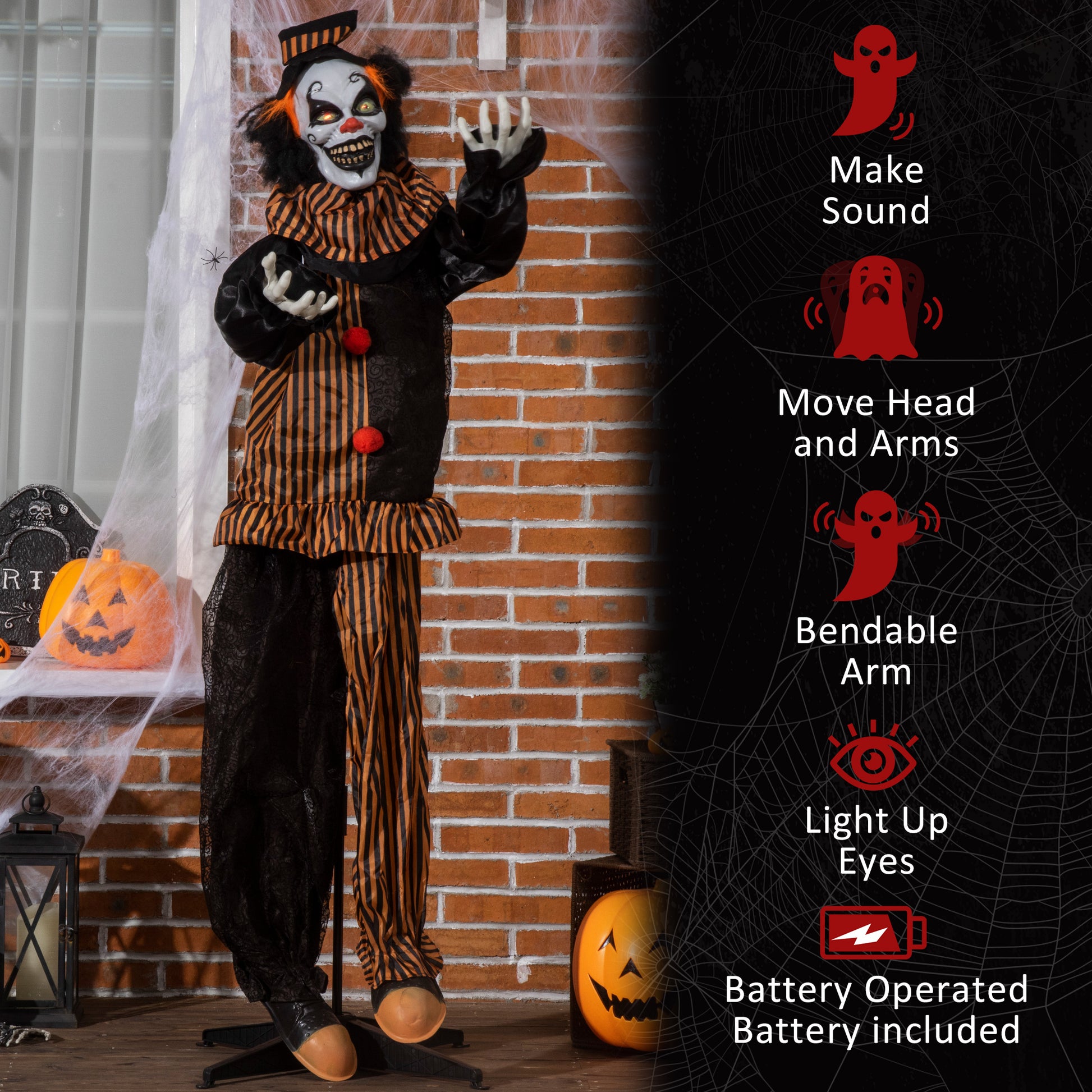 5.6' Animated Halloween Clown - Light Up Eyes & Sound-Home Furnishings > Holiday & Seasonal > Halloween Decorations-DECOROLALA