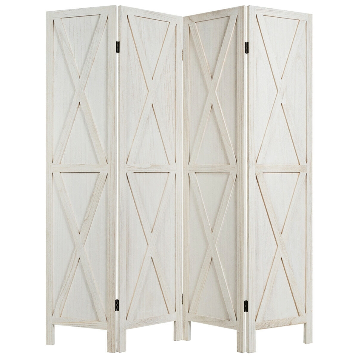 5.6 Ft 4 Panels Folding Wooden Room Divider-White-Room Dividers-DECOROLALA