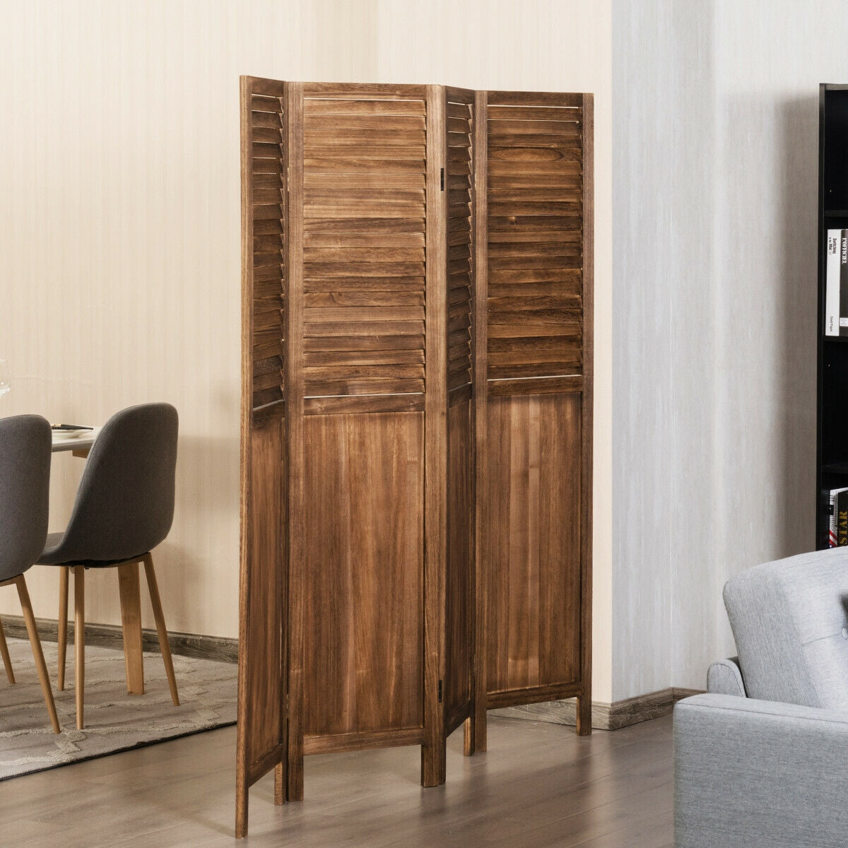 5.6 Ft Tall 4 Panel Folding Privacy Room Divider-Wood-Room Dividers-DECOROLALA