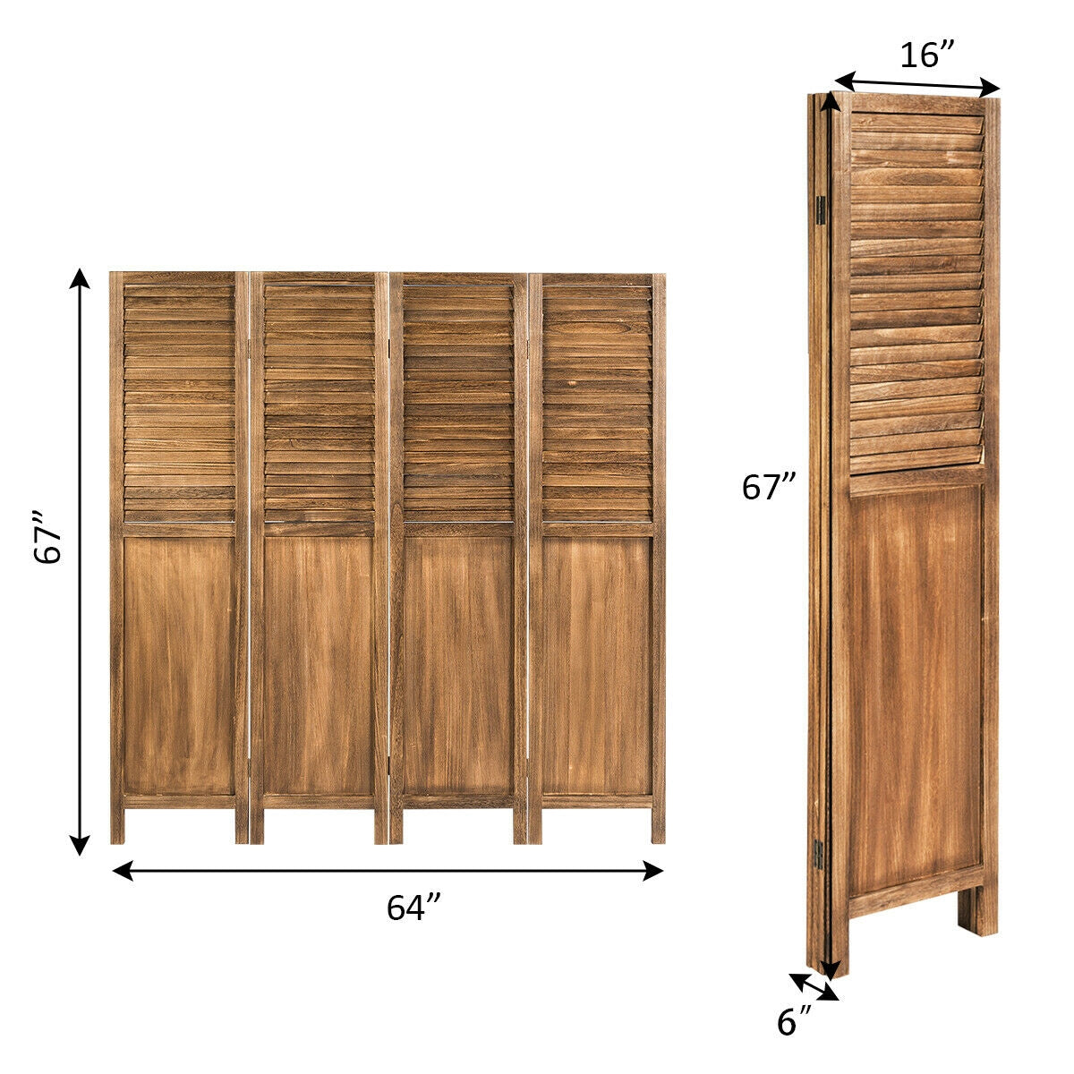 5.6 Ft Tall 4 Panel Folding Privacy Room Divider-Wood-Room Dividers-DECOROLALA
