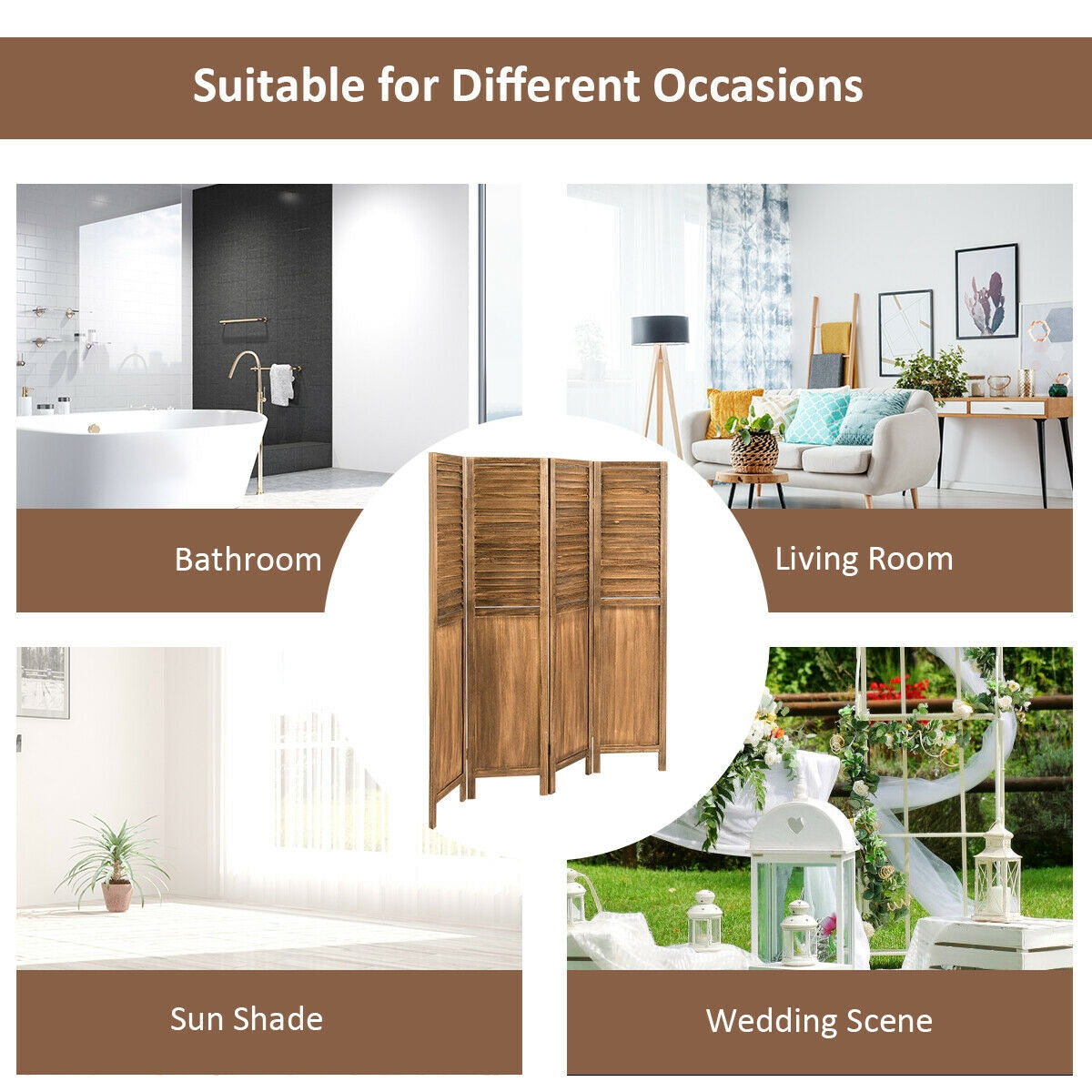 5.6 Ft Tall 4 Panel Folding Privacy Room Divider-Wood-Room Dividers-DECOROLALA