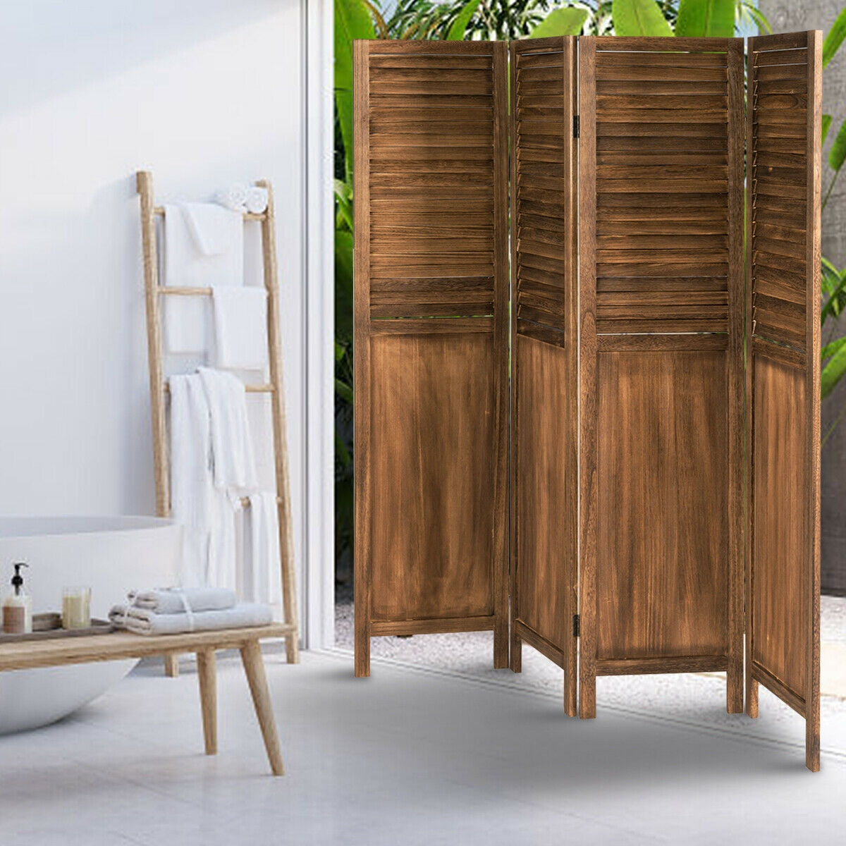 5.6 Ft Tall 4 Panel Folding Privacy Room Divider-Wood-Room Dividers-DECOROLALA