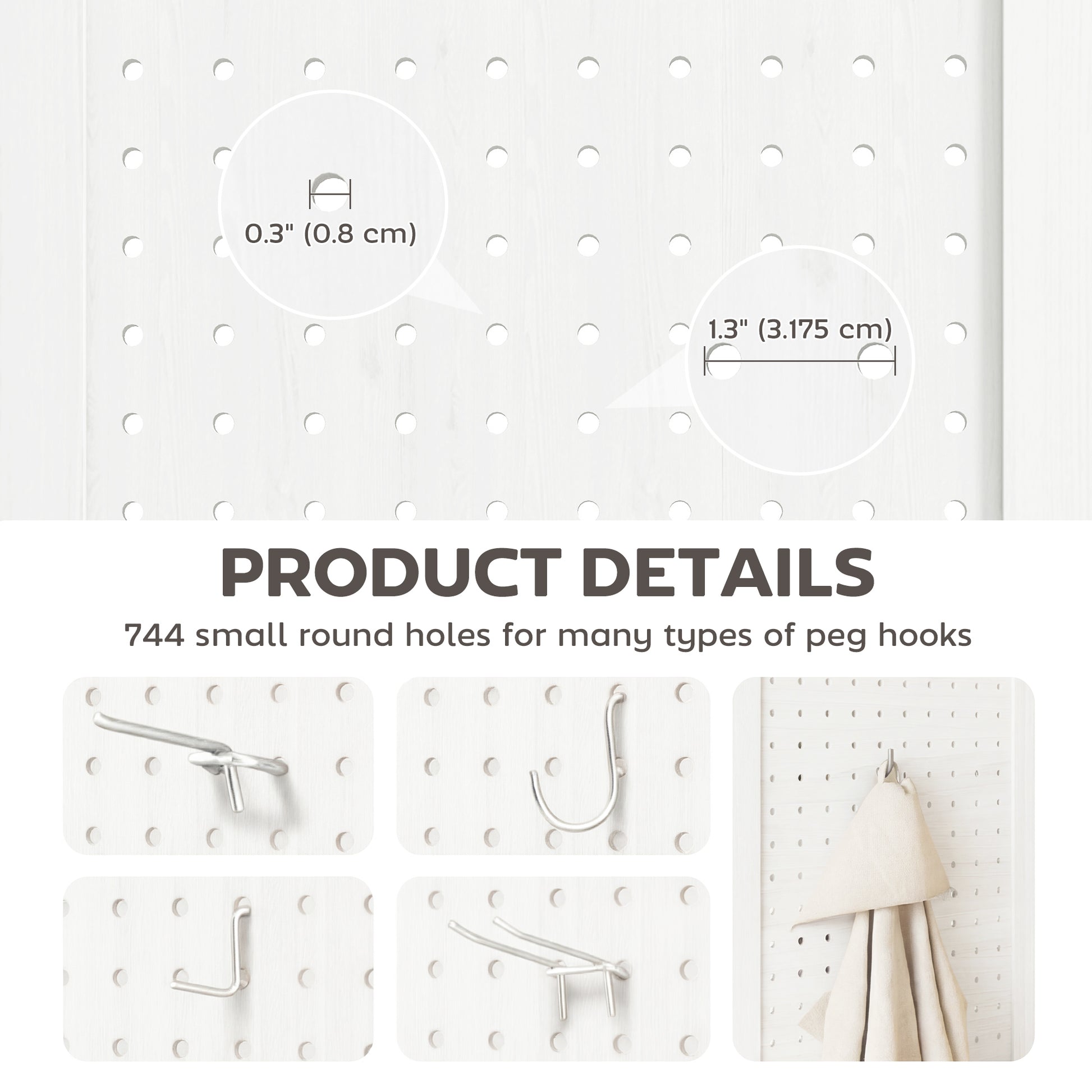 5.6 Ft. Tall 6-Panel Room Divider, Pegboard Panel Folding Privacy Screen, Partition Wall Divider for Bedroom, White-Home Furnishings > Living Room Furniture > Room Dividers-DECOROLALA