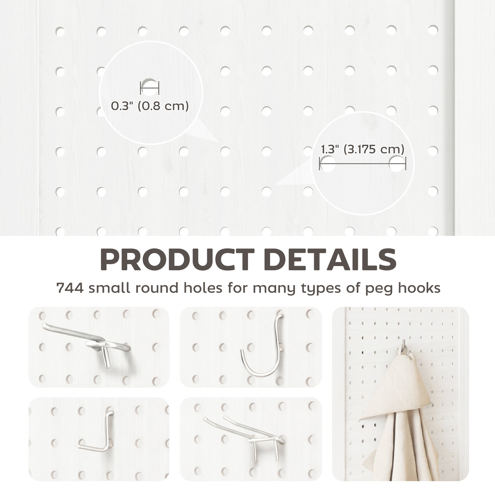 5.6 Ft. Tall 6-Panel Room Divider, Pegboard Panel Folding Privacy Screen, Partition Wall Divider for Bedroom, White-Home Furnishings > Living Room Furniture > Room Dividers-DECOROLALA
