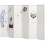 5.6 Ft. Tall 6-Panel Room Divider, Pegboard Panel Folding Privacy Screen, Partition Wall Divider for Bedroom, White-Home Furnishings > Living Room Furniture > Room Dividers-DECOROLALA