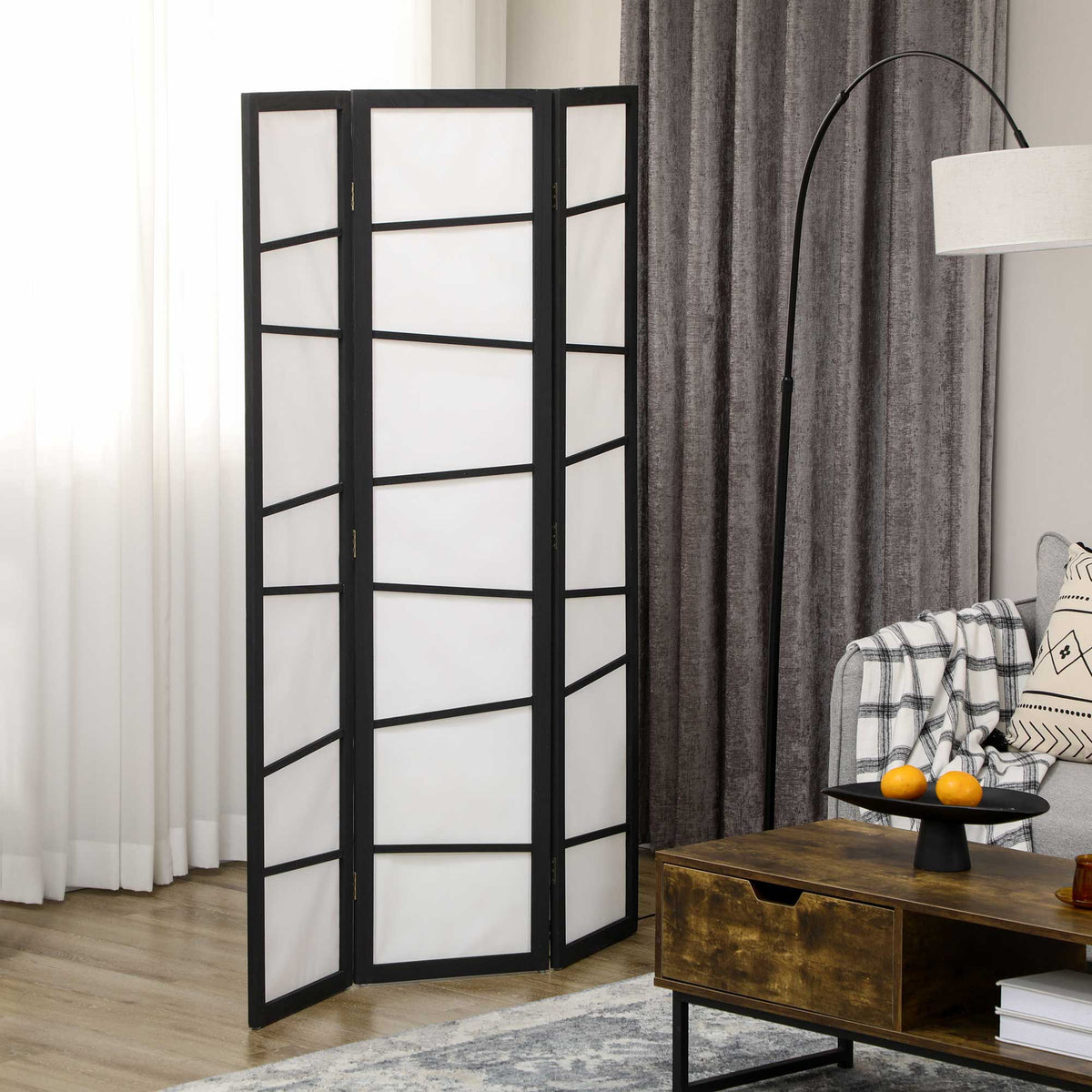 5.6ft Folding Room Divider - 3 Panel Wood Privacy Screen White-Home Furnishings > Living Room Furniture > Room Dividers-DECOROLALA