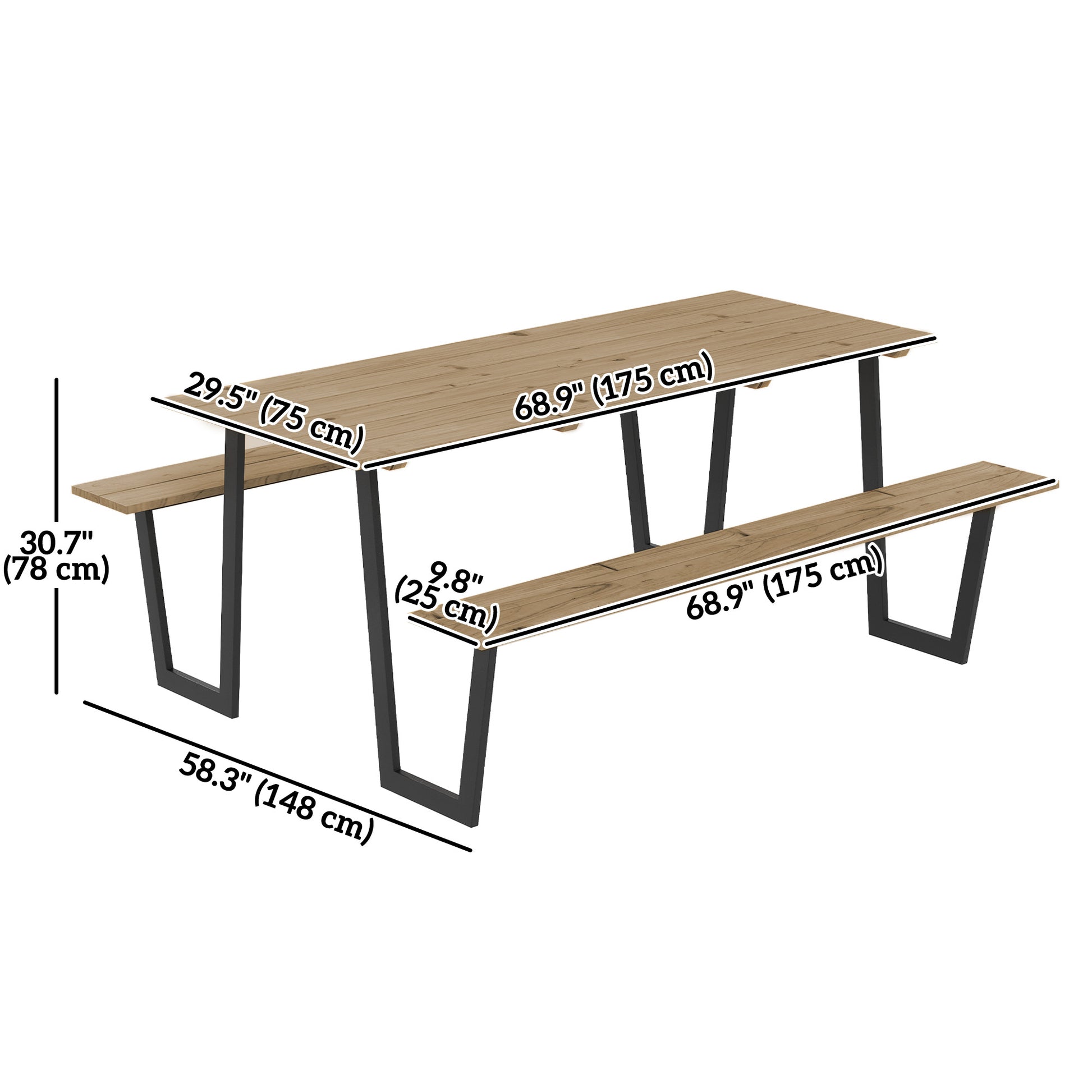 5.7 FT Picnic Table Set, Brown, Spruce Wood, Umbrella Hole-DECOROLALA