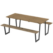 5.7 FT Picnic Table Set, Brown, Spruce Wood, Umbrella Hole-DECOROLALA
