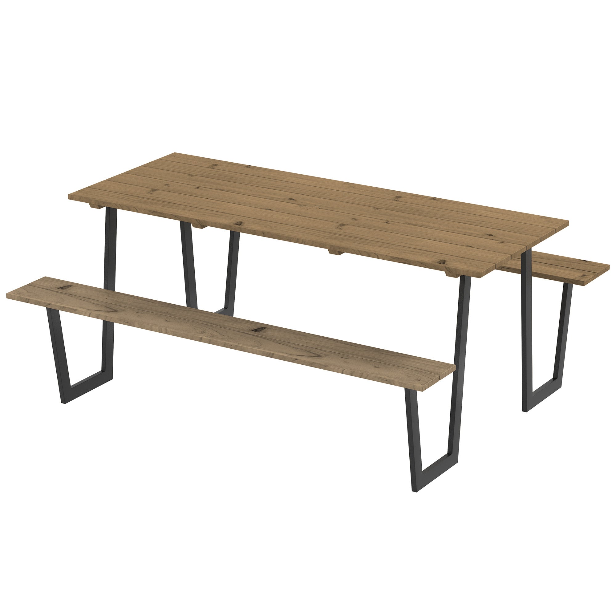 5.7 FT Picnic Table Set, Brown, Spruce Wood, Umbrella Hole-DECOROLALA