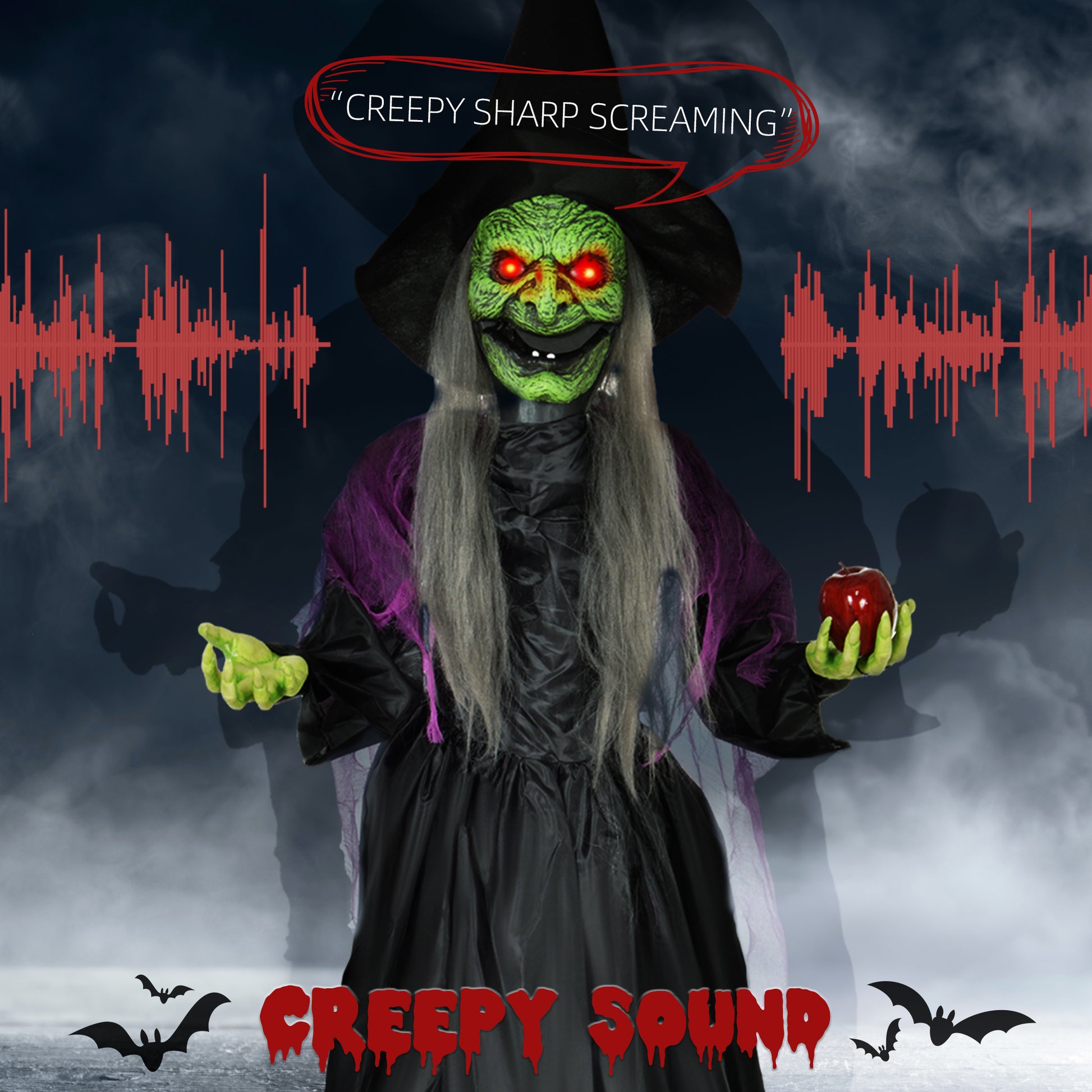 5.9' Animatronic Halloween Witch - Sound & Motion Activated-Home Furnishings > Holiday & Seasonal > Halloween Decorations-DECOROLALA