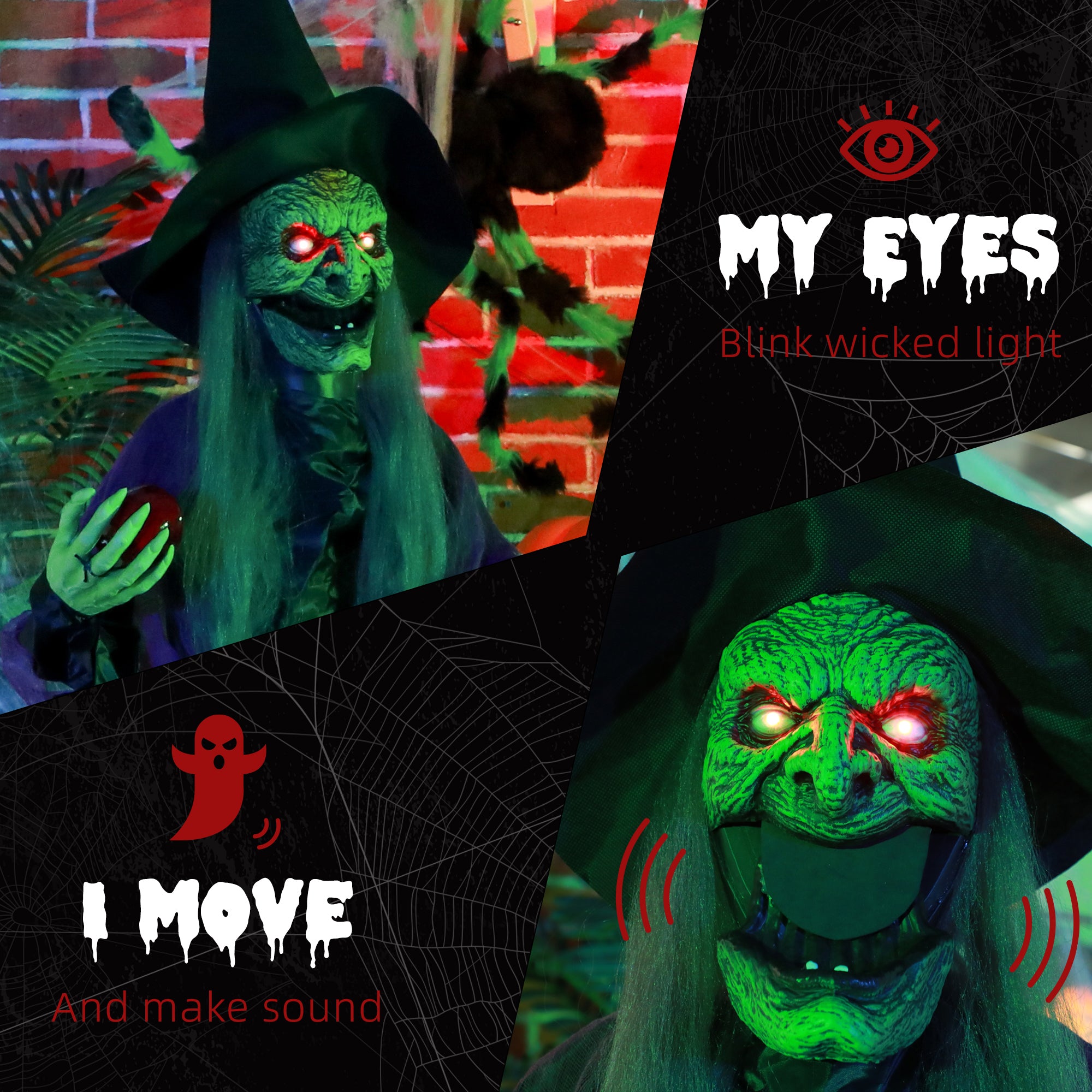5.9' Animatronic Halloween Witch - Sound & Motion Activated-Home Furnishings > Holiday & Seasonal > Halloween Decorations-DECOROLALA